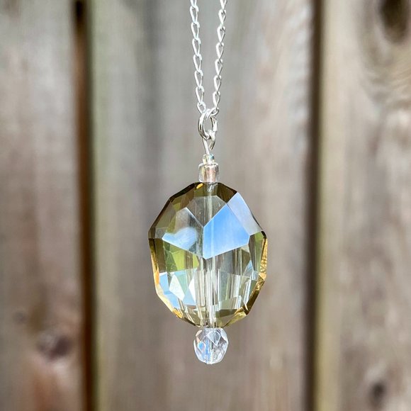 Topaz Oval Crystal Necklace Sterling Silver Handmade - Picture 5 of 5